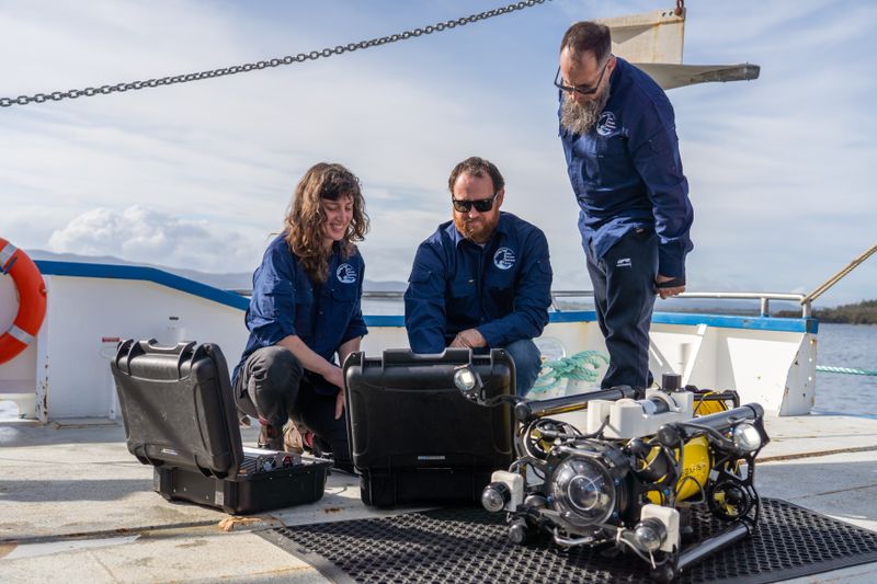 Researchers preparing for surveys in Beagle Marine Park in South-east Marine Parks Network..